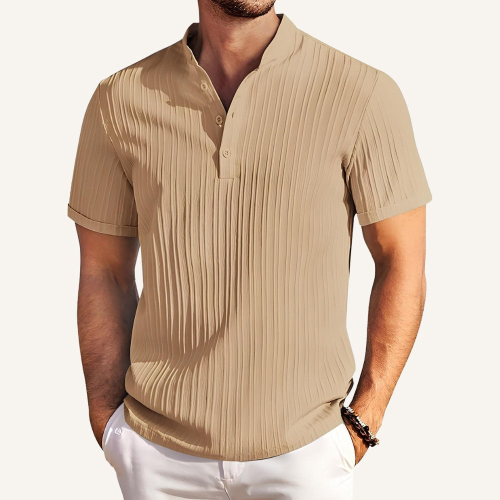 Pleated Mandarin Collar Shirt - Richelieu