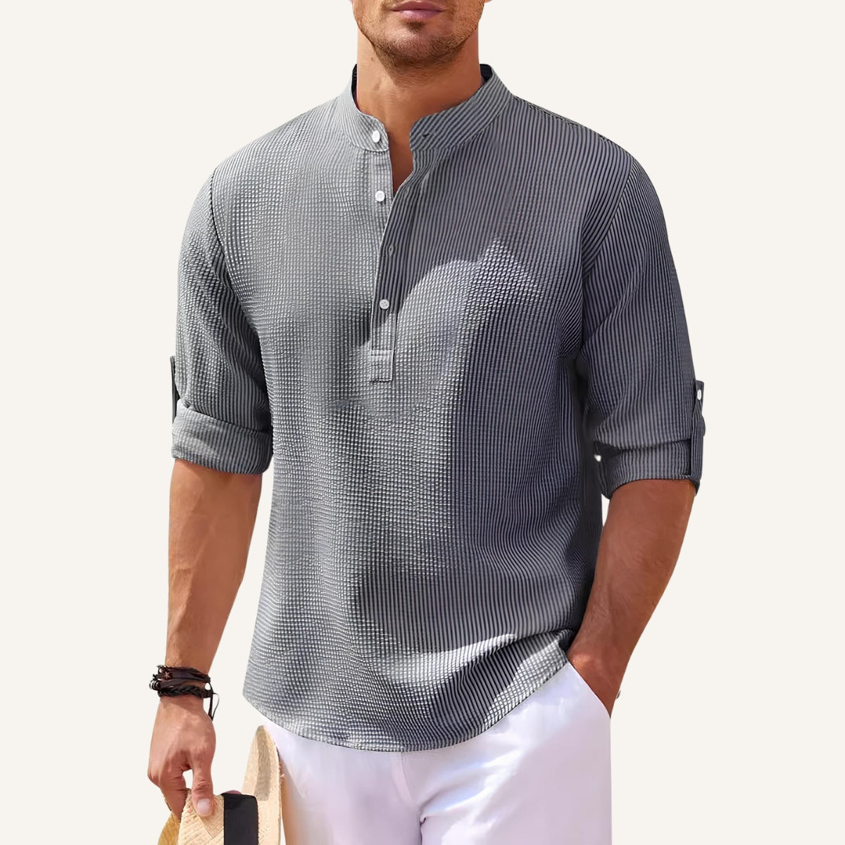 Men’s Casual Mandarin Collar Shirt – Ascot