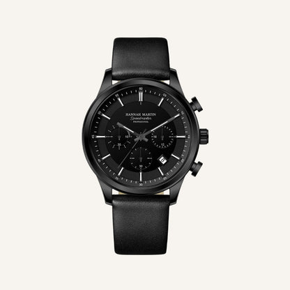 Men's Black Leather Watch - Luxemiro