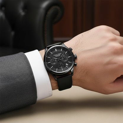 Men's Black Leather Watch - Luxemiro