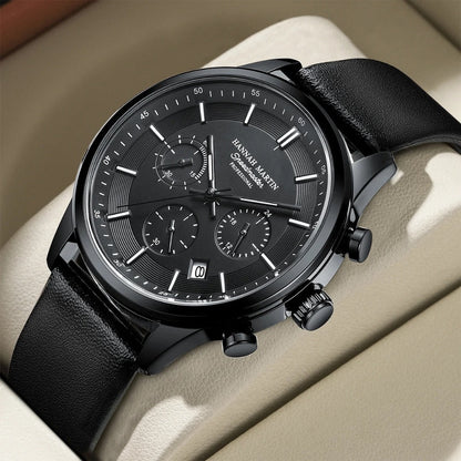 Men's Black Leather Watch - Luxemiro
