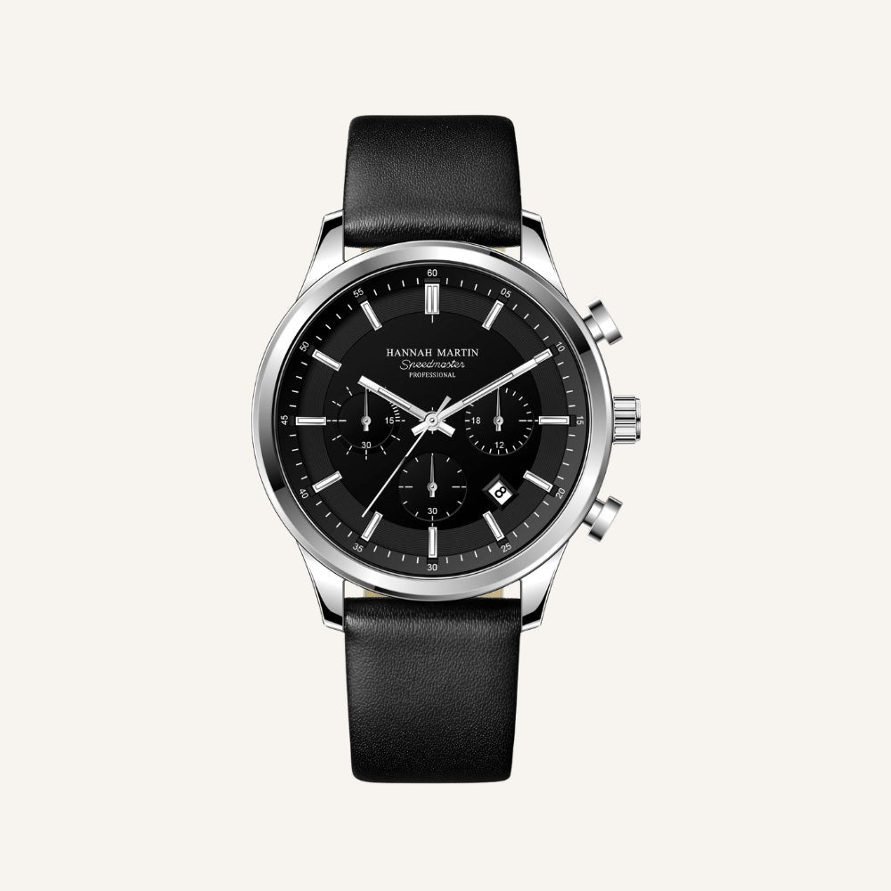 Men's Black Leather Watch - Luxemiro