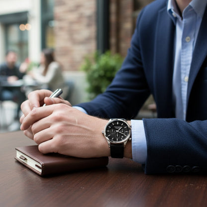 Men's Black Leather Watch - Luxemiro