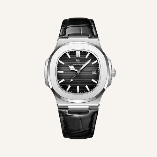 Men's Black Leather Watch - Luxe