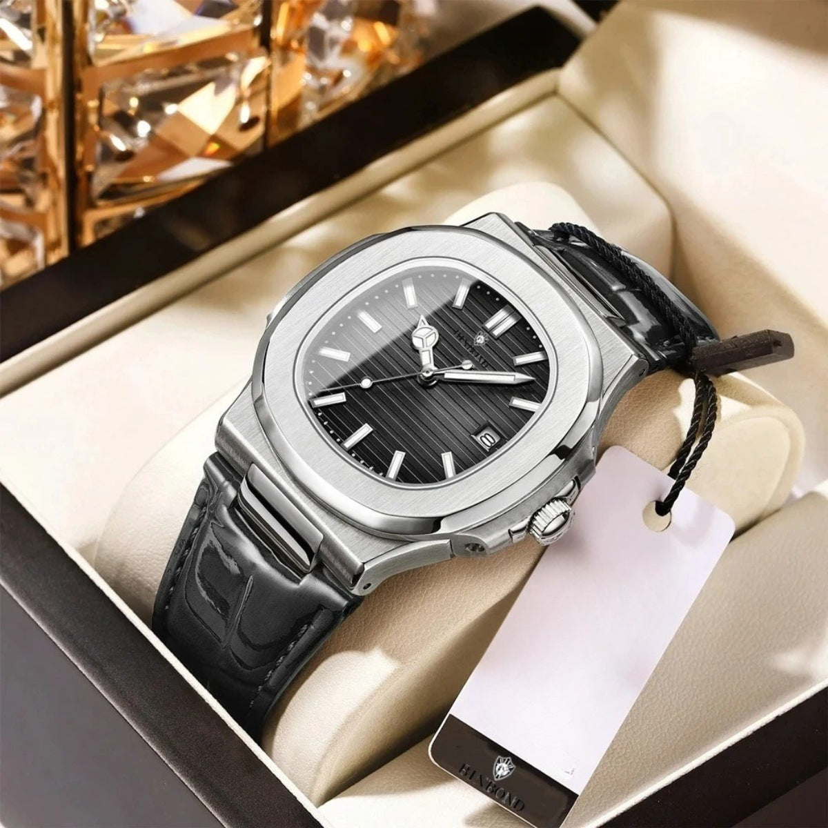 Men's Black Leather Watch - Luxe