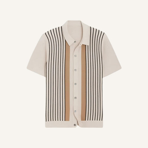 Striped Knit Polo Shirt - Montelle