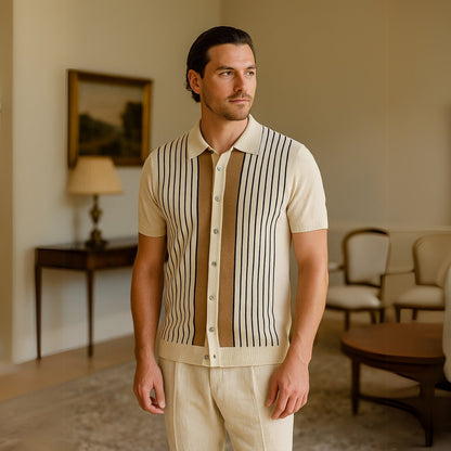 Striped Knit Polo Shirt - Montelle