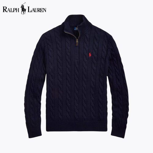 RL Chunky Cable-Knit Cotton Quarter-Zip Sweater